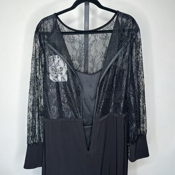 NWT MAC DUGGAL Black Sequin Lace Long Sleeve Evening Gown with Slit Women’s - Picture 10 of 12
